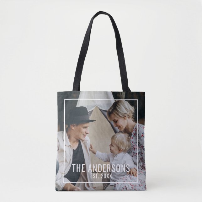Custom photo with family name and established year tote bag (Front)