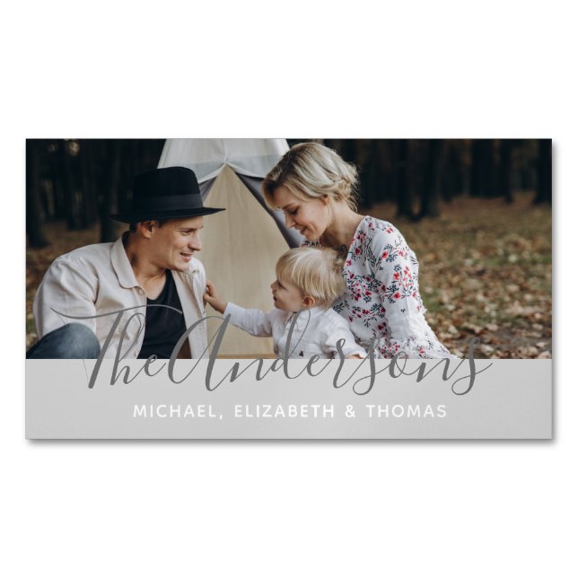 Custom photo with family name 	Magnetic business card (Front)