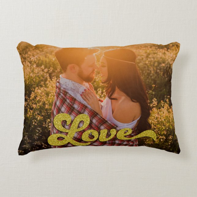 Custom Photo with Gold Love Overlay Accent Pillow (Front)