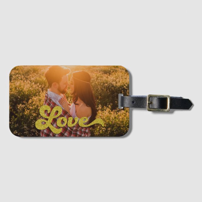Custom Photo with Gold Love Overlay Luggage Tag (Front Horizontal)