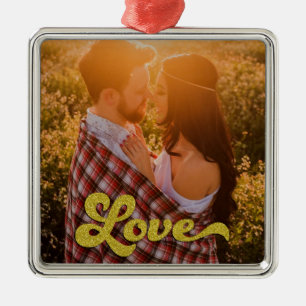 Custom Photo with Gold Love Overlay Metal Ornament