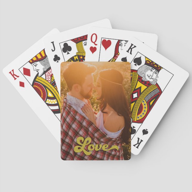 Custom Photo with Gold Love Playing Cards (Back)