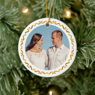 Custom Photo with Golden Frame Ceramic Ornament