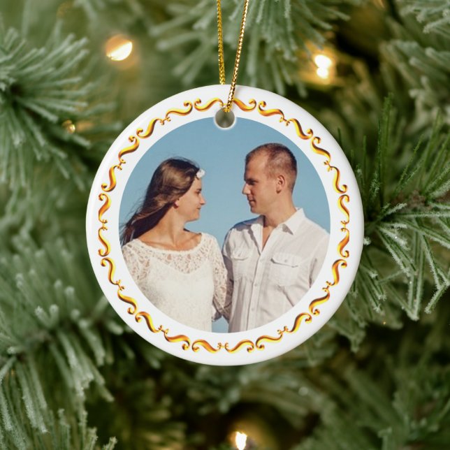 Custom Photo with Golden Frame Ceramic Ornament (Tree)