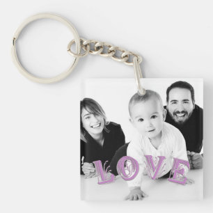 Custom Photo with Love Lettering Overlay Keychain