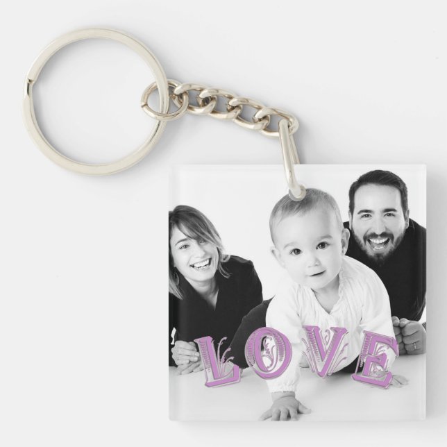 Custom Photo with Love Lettering Overlay Keychain (Front)