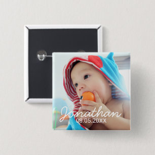 Custom Photo with Name and Date 2 Inch Square Button