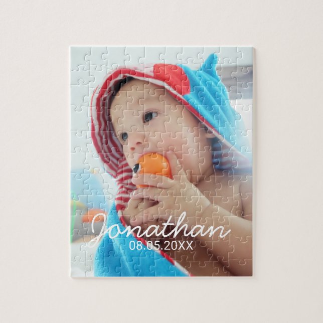 Custom Photo with Name and Date Jigsaw Puzzle (Vertical)