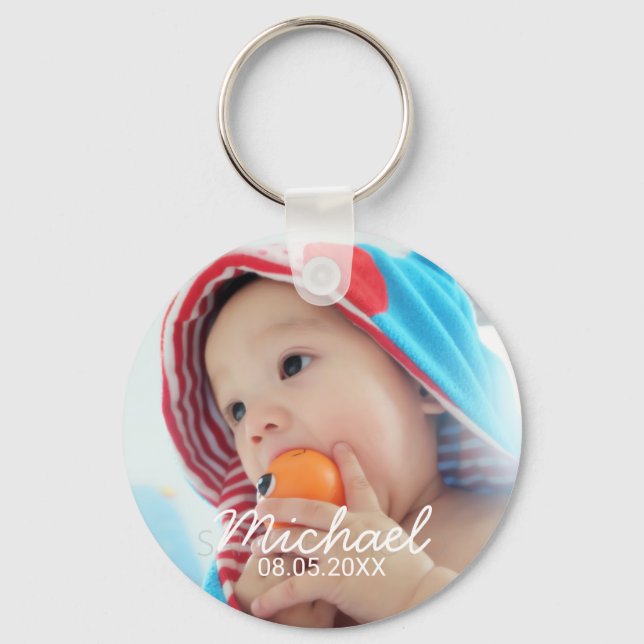 Custom Photo with Name and Date Keychain (Front)