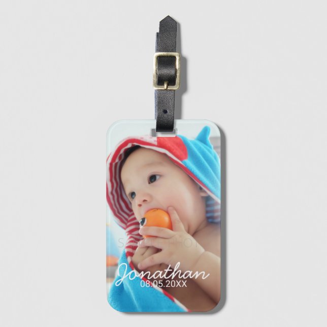 Custom Photo with Name and Date Luggage Tag (Front Vertical)
