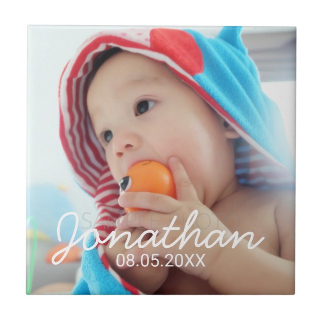 Custom Photo with Name and Date Tile (Front)