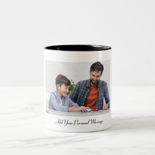 Custom Photo With Personalized Text Two-Tone Coffee Mug (Center)