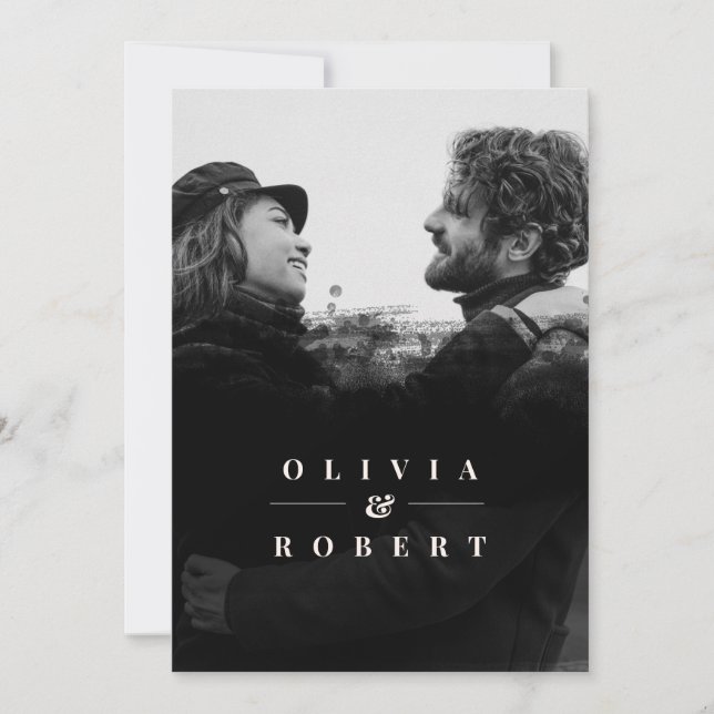 Custom Photo with Stylish Black Abstract Wedding Invitation (Front)