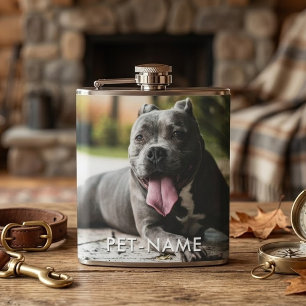 Custom Photo With Your Pet Dog Name Picture On Hip Flask