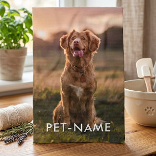 Custom Photo With Your Pet Dog Name Picture On Kitchen Towel