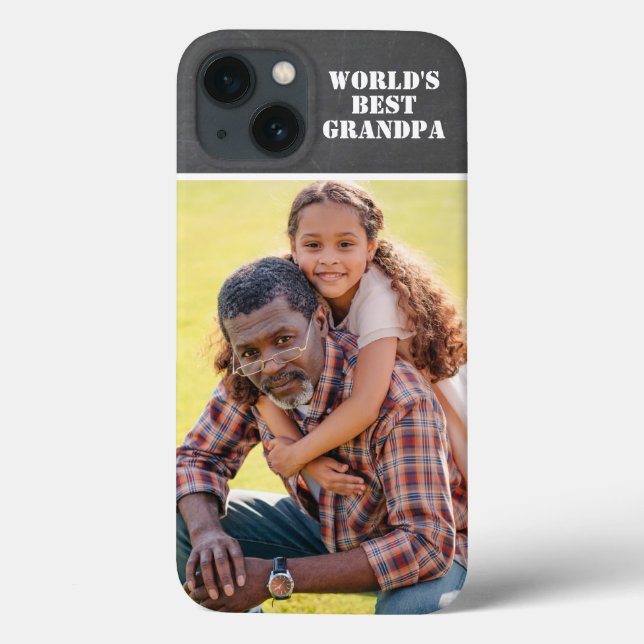 Custom Photo World's Best Grandpa Modern Grey Case-Mate iPhone Case (Back)