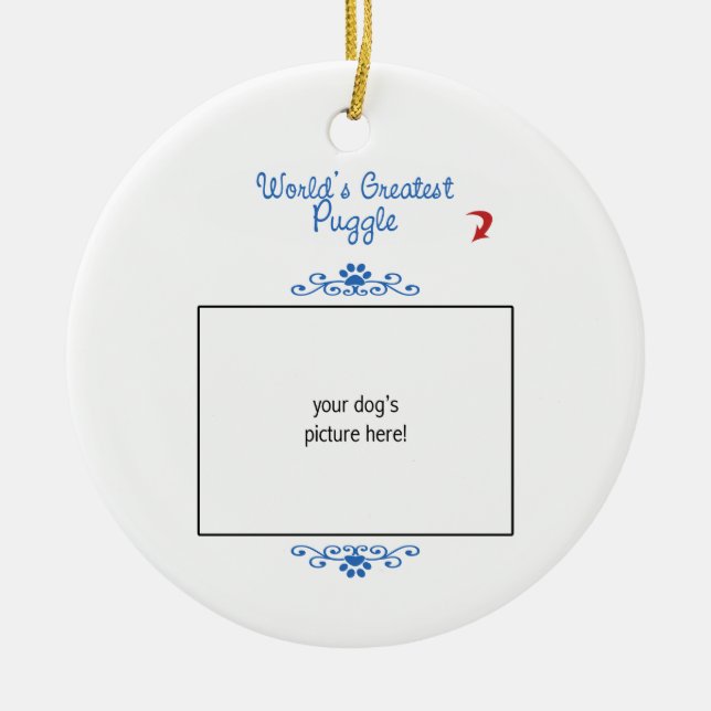 Custom Photo! Worlds Greatest Puggle Ceramic Ornament (Front)