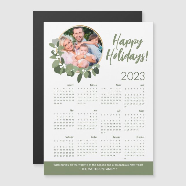 Custom Photo Wreath 2023 Calendar Happy Holidays  (Front/Back)