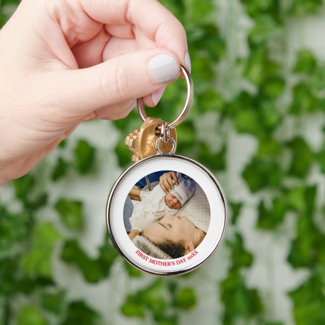 Custom Photo Year First Mothers Day Baby New Mom Keychain (Hand)