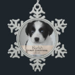 Custom Photo Year Puppy's First Christmas Snowflake Pewter Christmas Ornament<br><div class="desc">This ornament is sure to be a keepsake that will be cherished for years to come. Customize with your own photo and personalize with puppy's name and the year! Give as a gift to relatives or keep for yourself,  it's up to you!</div>