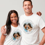 Custom Photo & Year Wedding Anniversary Couples T-Shirt<br><div class="desc">"Cheers to X years" custom photo wedding anniversary t-shirts for married couples to celebrate their marriage. Personalize both sides of this shirt with yours and your partner's names, favourite picture and wedding date. You may also change the text in the back with your own years, days and hours together as...</div>