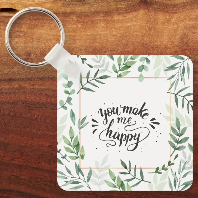 Custom Photo "You Make Me Happy"  Keychain (Front)