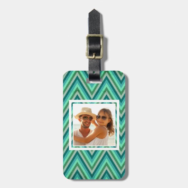 Custom Photo Zig Zag Striped Background Luggage Tag (Front Vertical)