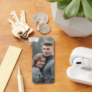 Custom Photograph And Intertwined Love Hearts Keychain