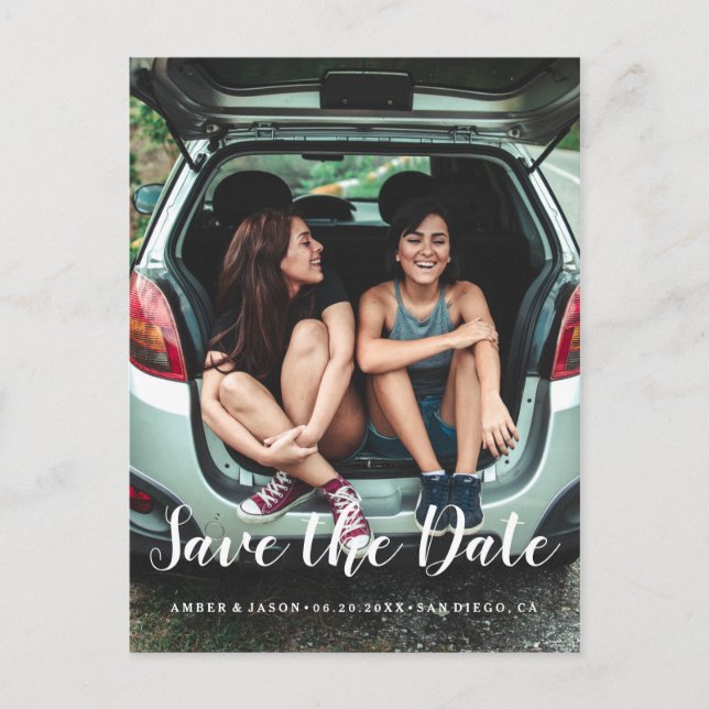 Custom Photograph romantic modern Save the Date Announcement Postcard (Front)