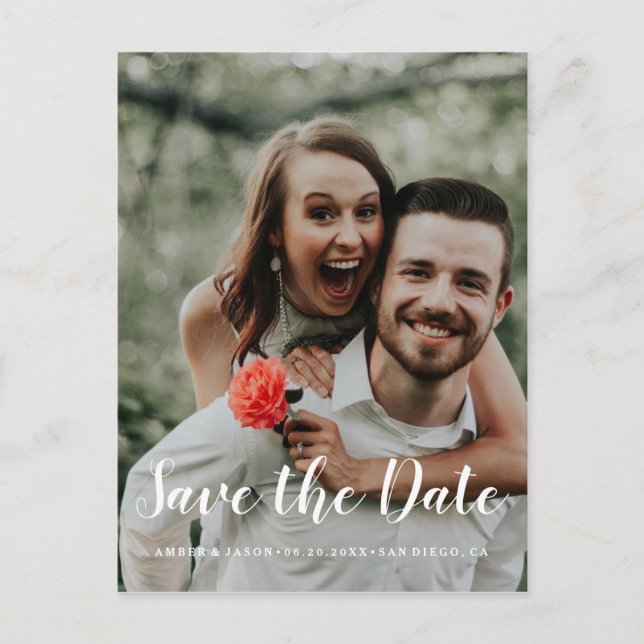 Custom Photograph romantic modern Save the Date Announcement Postcard (Front)