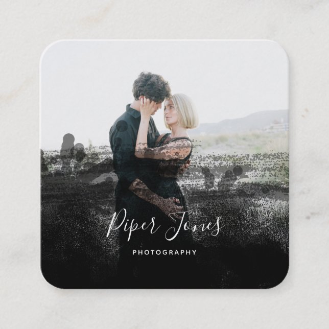Custom Photography Black Abstract Photographer Square Business Card (Front)