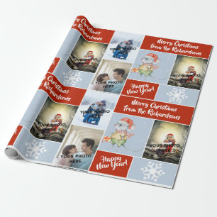 Custom photos and text with a cute Santa Mouse Wrapping Paper