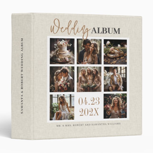 Custom Photos, Beige Linen, Wedding Album Binder (Front/Spine)