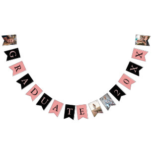 Custom Photos Chic Pink Black Graduate Bunting Flags