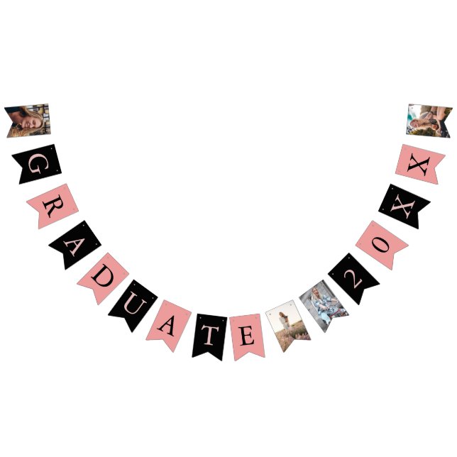 Custom Photos Chic Pink Black Graduate  Bunting Flags (All)