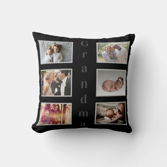 Custom Photos for Grandma on Black  Throw Pillow (Front)