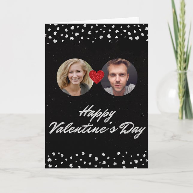 Custom Photos Glitter Valentine Card (Front)