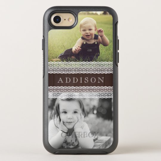 Custom Photos & Name | Dark Wood & White Lace OtterBox Symmetry iPhone 7 Case