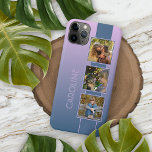 Custom Photos On Ombre Pink Dark Purple Blue iPhone 15 Pro Max Case<br><div class="desc">Classy chic simple elegant modern cellphone case design, with room to customize or personalize with photos, and name, monogram, or initials of your choice on a pretty coloured background. Beautiful, modern, and cool cover for the trend-savvy and art-loving hip trendsetter, artsy motif lover who wants to protect their phone from...</div>
