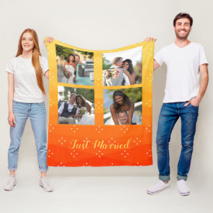 Custom Photos On Yellow And Orange Fleece Blanket
