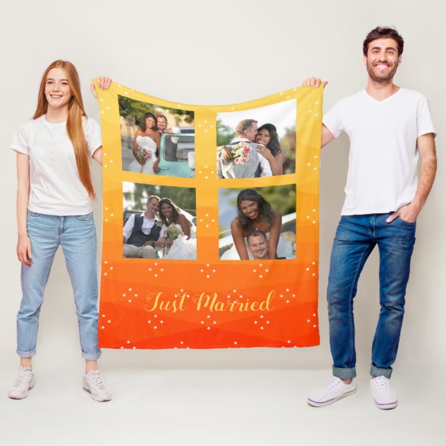 Custom Photos On Yellow And Orange Fleece Blanket (In Situ)
