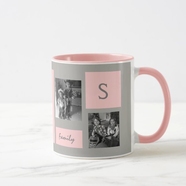Custom Photos Pink Monogram Personalized Coffee Mug (Right)
