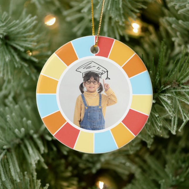 Custom Photos Retro Sunray Ceramic Ornament (Tree)