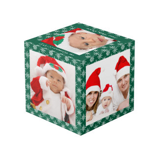 Custom Photos Santa Baby Green With Snowflakes SQ Cube