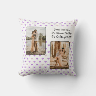 Custom Photos/Text Pastel Purple Love Hearts Throw Pillow