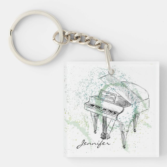 Custom Piano Illustration Art Drawing Music Lovers Keychain (Front)