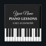 Custom piano teacher lessons fridge magnet<br><div class="desc">Custom piano teacher lessons fridge magnet. Add your own name and number. Black and white piano keys keyboard with elegant text. Advertise your lessons or school. Marketing materials for pianist, piano player, musician, music teacher, instructor etc.</div>