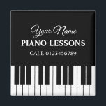 Custom piano teacher lessons fridge magnet<br><div class="desc">Custom piano teacher lessons fridge magnet. Add your own name and number. Black and white piano keys keyboard with elegant text. Advertise your lessons or school. Marketing materials for pianist, piano player, musician, music teacher, instructor etc.</div>