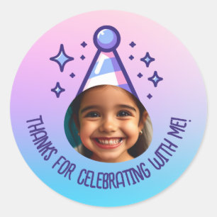 Custom Pic Birthday Thanks Party Pastel Gradient Classic Round Sticker