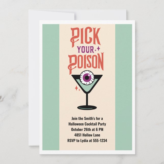 Custom Pick Your Poison Halloween Cocktail Party Invitation (Front)